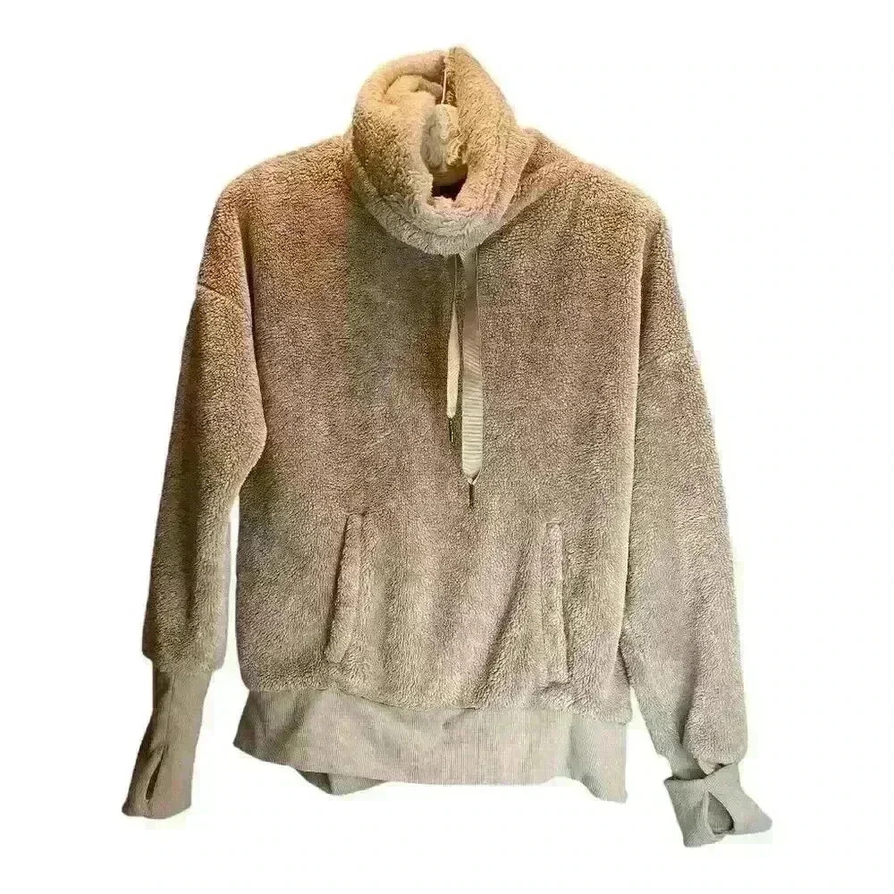 Mondetta Women's Beige Sherpa Fleece Cowl Neck Pullover Size M